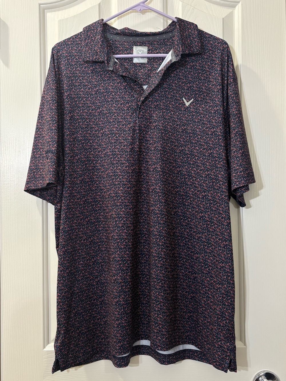 Callaway Men's Patterned Polo Shirt Black with Pink Accent